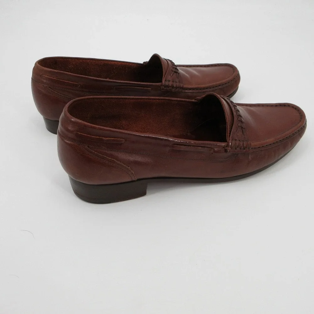 Hanover Mens 11D Brown Leather Whipstitch Moc Toe Slip On Loafer Dress Shoes